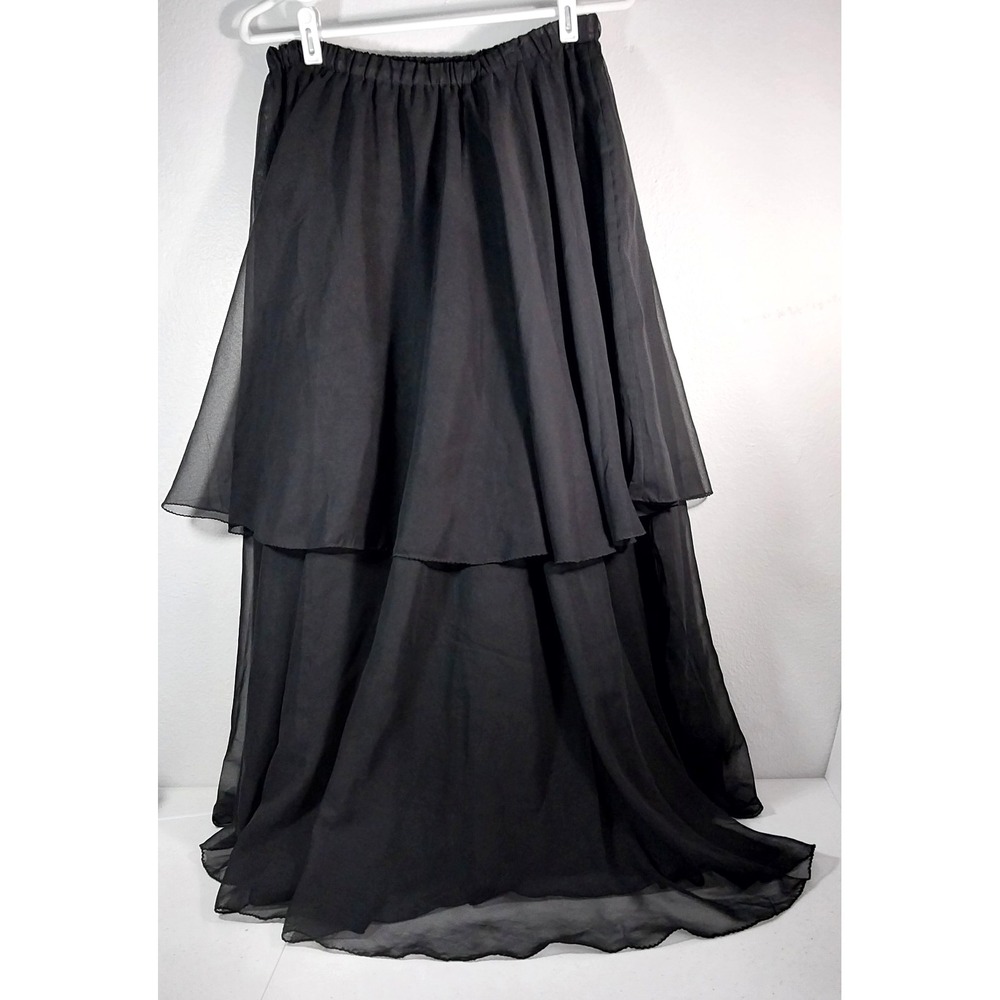 One Size Free Black Layered Sheer Flare Maxi Skirt Dance Chic Witchy Goth Flowy